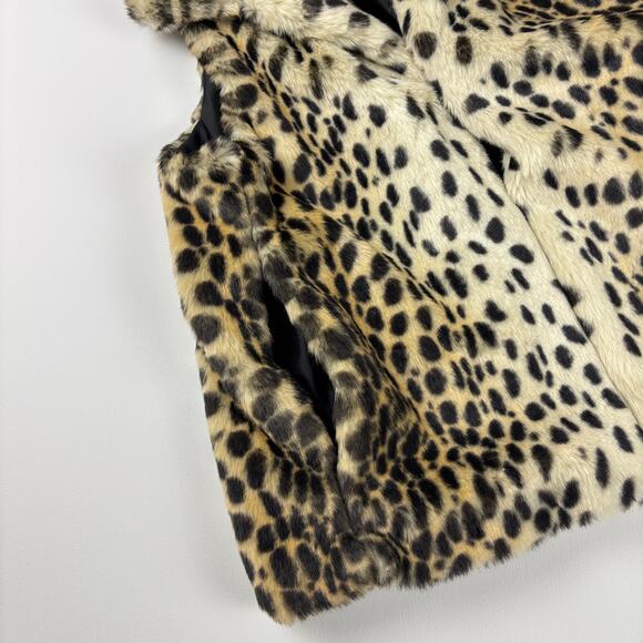 Gianni Bini Faux Fur Leopard Print Mob Wife Lined Vest w/ Pockets Size Small - Picture 7 of 10
